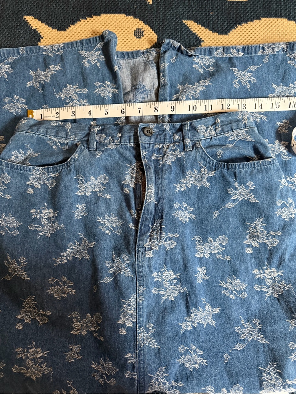 Liz Claiborne Blue Denim Maxi Skirt with White Floral Print